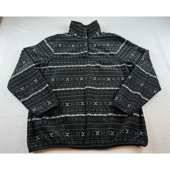 Jachs Cabin Fair Isle 1/4 Snap Pullover Black White Women's Size L EUC Cozy - Picture 1 of 12